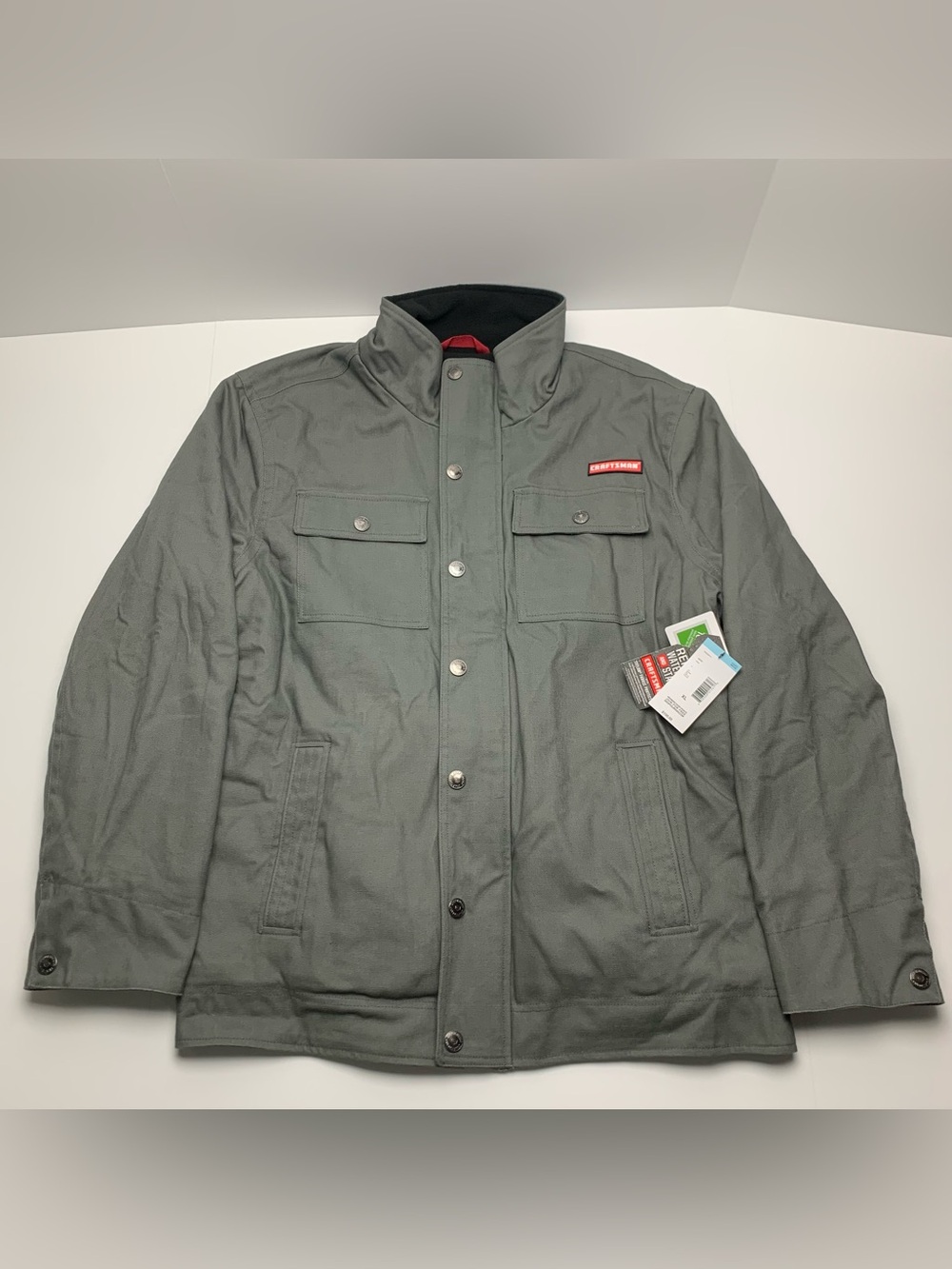 Craftsman Canvas Work Jacket Gray Heavy Duty Fleece Lined Coat Mens Size XL